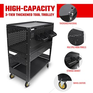 New 3 Tier Detachable Utility <b>Cart</b> Steel Pegboard Rolling <b>Tool</b> Storage Garage Organizer with Wheels for <b>Tool</b> Cabinets - Product Image 6