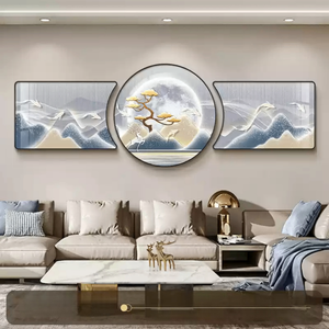 Salon décor art moderne simple peinture haut de gamme atmosphère <span class=keywords><strong>triptyque</strong></span> lumière luxe plume canapé fond peinture murale - Product Image 5