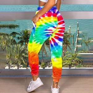 Pantalon de survêtement pour femme à taille haute, tie-dye, en tricot doux, léger, streetwear, imperméable, respirant, coupe-vent, avec cordon de serrage à l'avant - Product Image 4