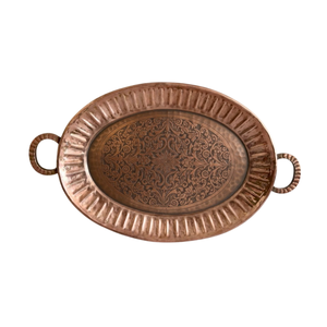 Plateau en cuivre martelé à la main avec poignées, design octogonal gravé vintage, plateau de service pour la décoration de la maison et de la cuisine, vente de plateaux - Product Image 5