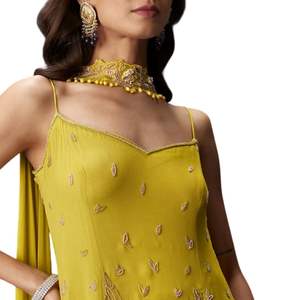 Lime Green Embroidered Sharara Set with Tassel Dupatta for Women Traditional Party Wear and Indian Wedding <b>Outfits</b> - Product Image 4