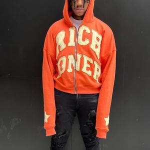 Sudadera con capucha desgastada vintage recortada personalizada Terry francés 100% algodón desteñido lavado ácido Zip up Sudadera con capucha básica mezcla de algodón - Product Image 6