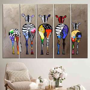 Arte Impreso en Lienzo: Diseño Pop Art de Banksy con Graffiti de Zebra, Juego de 5 Lienzos - Product Image 1