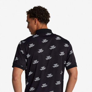 Polo noir personnalisé pour homme avec logo imprimé, motif respirant, manches courtes, col chemise - Product Image 6