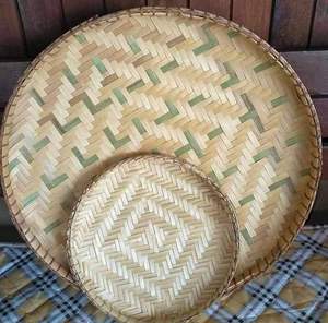 Bandeja redonda de bambú para exhibición de alimentos Plato de servicio tejido a mano - Product Image 2