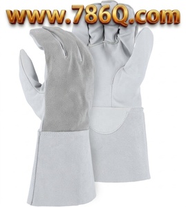 ถุงมือหนังแพะถุงมือทำงานสีขาวพร้อมหลังหนังวัวยาวถุงมือเชื่อมมือป้องกัน - Product Image 1