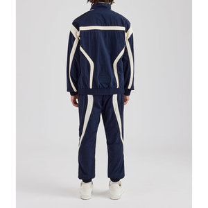 OEM personnalisé hommes rétro bleu marine 100% coton survêtement ensemble unisexe solide survêtements hiver coupe-vent veste pantalon - Product Image 6