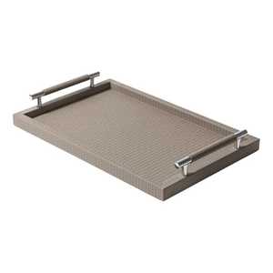 ถาดเสิร์ฟแบบคลาสสิกพร้อมที่จับโลหะถาดหนังตกแต่งโต๊ะโรงแรมชากาแฟรูปทรงสี่เหลี่ยมถาดเสิร์ฟสีน้ำตาล - Product Image 1