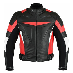 Men's Motorcycle Real LeatherRed & Black Jacket with CE Approved Internal Protection Leather Motorbike Jacket For Men - Product Image 1