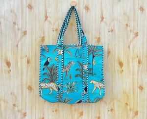 Bolsa de algodón acolchada de verano bohemio con estampado de jungla verde, regalo de Festival a granel, invitado, viaje grande, compras, deportes, Picnic - Product Image 5