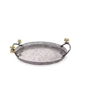 Galvanized <b>Serving</b> <b>Tray</b> With Gold and <b>Black</b> Designer Handles Exclusive Quality Restaurant Kitchenware Food <b>Tray</b> - Product Image 1