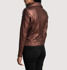 Real Leather Sheepskin Aniline Zipper Rumy Maroon Women Biker Jacket with Quilted Viscose Lining and Inside Outside Pockets - Product Image 2