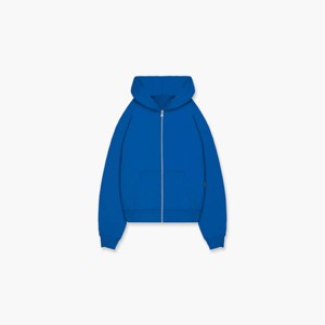 Hoodies pour homme, 100% coton Essential Zip Hoodie-Bleu, Epaule tombante Fit avec poches avant et coton Premium 450gsm - Product Image 1