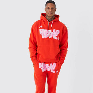 Custom Vintage-Corte y apliques-Parche bordado Trabajo Patchwork Acampanado-Desgastado Sweat Suit Hombres Pantalones de chándal con capucha - Product Image 1