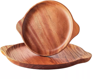 latest Vintage Eco-Friendly Wooden 3 Compartment Divided Wood Plate Handcrafted Acacia <b>Dessert</b> Dish Serving Trays for sale - Product Image 4