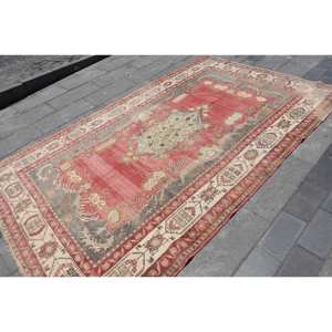 พรมตุรกีแบบดั้งเดิมสีแดงสีเบจ5.7X9.5ฟุตพื้นที่ขนาดใหญ่ผ้าขนสัตว์ขนสัตว์นามธรรมลวดลายน้ำยางหนา10มม. สำหรับห้องโถงห้อง - Product Image 2