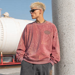 Sweat-shirt en molleton surdimensionné pour homme vintage, effet délavé, broderie en strass pour lavage à la pierre, streetwear - Product Image 5