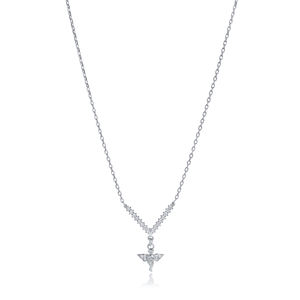 Collar con Colgante de Cruz de Querubín, Diseño Cristiano, con Circonita Transparente, Plata de Ley 925 Turca, Moderno, para Boda, Compromiso, Niños - Product Image 2