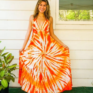 Robe Maxi Tie Dye personnalisée avec motif solide Style mignon tissé taille longues manches douces exportateurs de vacances de haute qualité! - Product Image 1