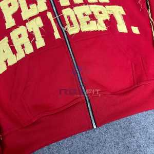 Sudadera con capucha de lana extragrande con estilo para hombre con manga estampada y cremallera completa, diseño deportivo bordado para colocación de logotipo frontal de invierno - Product Image 3