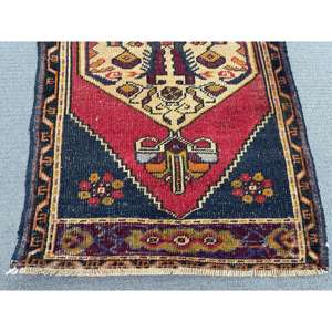 KayraHome Vintage 2x3.9 ft Small Turkish <b>Red</b> Patchwork <b>Wool</b> Rug Eco-Friendly Traditional Latex Backing Medium Thickness Medium - Product Image 3