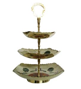 Hot Selling Latest Design Brass 3 <b>Tier</b> <b>Cake</b> <b>Stand</b> With Handle Metal <b>Cake</b> Holder in Wholesale Rate for Wedding Parties. - Product Image 1