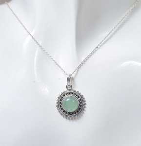 Pendentif en calcédoine aquatique, argent sterling 925, bijoux en pierres précieuses faits à la main, collier élégant et délicat pour enfants et femmes, cadeau - Product Image 5