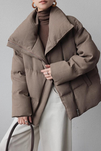 <b>Winter</b> <b>Waterproof</b> Breathable Canvas Short Puffer Coat with Adjustable Shoulder Straps Fashionable Hooded Quilted <b>Jacket</b> - Product Image 6