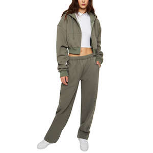 Custom Blank Casual Nylon Front Logo <b>Drop</b> Shoulder Winter Plus Size Women Sweatsuits Hoodie and Joggers Set - Product Image 2