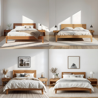 Cadre de lit plateforme pleine taille en bois massif de caoutchouc, durable, robuste, élégant, finition poncée, montage facile, pour école, maison, bureau, chambre à coucher