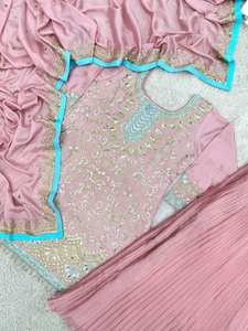 3 pièces de styliste traditionnel ethnique readymade Sharara Salwar Kameez broderie indienne travail Slim Fit réversible parties cousues - Product Image 6