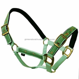 Correas de nailon de doble espesor, accesorio acolchado de nailon de alta calidad con cuello halter en color verde, con hardware fuerte Chapado en latón - Product Image 3