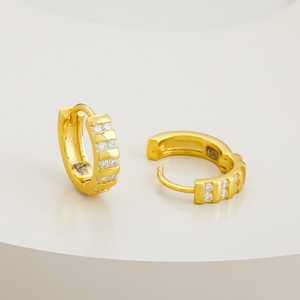 Vintage Diamond Huggie <b>Stud</b> Earrings 92.5 <b>Silver</b> 14k Gold Plated Geometric Design - Product Image 2