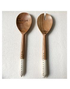 Tendance Design Résine Poignée Salade Serveur Cuillère Fourchette Ensemble Personnalisé Salade Outils Cuillère Fourchette Vaisselle Couverts En Bois - Product Image 1