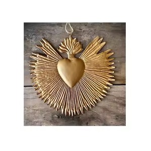Corazón Sagrado Milagros de Metal Puro Color Marrón Radiante, Corazón Dorado Católico para Decoración del Hogar - Product Image 1