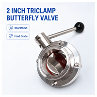 Katup Sanitasi Tri Clamp DN50 SS304 316L 2 Inci untuk Makanan, Minuman, Farmasi, Susu, Pabrik Bir, Katup Kupu-kupu Higienis Manual