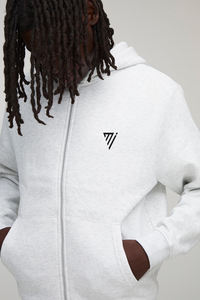 OEM Wholesale <b>Men's</b> Oversized <b>White</b> Sweatshirts <b>Hoodies</b> High Quality 100% Cotton Full Zip Streetwear Style for Winter - Product Image 3