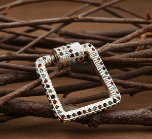 Square Gold Plated Carabiner Lock Pendant & <b>Charm</b> 925 Sterling <b>Silver</b> with Multi-Color CZ Nickel-Free Lead-Free - Product Image 4