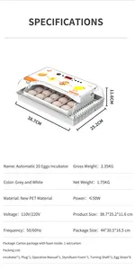Incubateur d'œufs de poule de petite taille, modèle amélioré HHD, 20 pièces