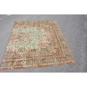 Alfombra turca Vintage clásica Beige verde 9,4X5,7 pies área grande Patchwork rectángulo diseño lana algas marinas para dormitorio látex - Product Image 4