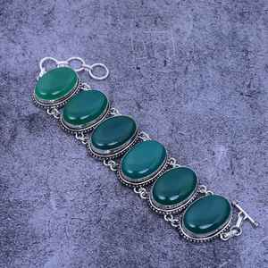 925 Sterling Silver Rhodium Plaqué À La Main Designer Fine Jewelry Bracelet Personnalisé pour Femmes Naturel Vert Onyx Fiançailles - Product Image 3