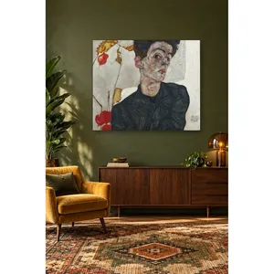 Fida Egon Schiele Autoportrait avec lanterne chinoise et plante, impression sur toile - Product Image 1