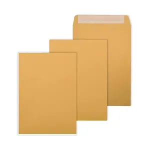 Yüksek kaliteli Peel ve mühür zarf altın Kraft kaplanmamış Woodfree kağıt belgeler veya mektup 85gsm 190mm x 265mm