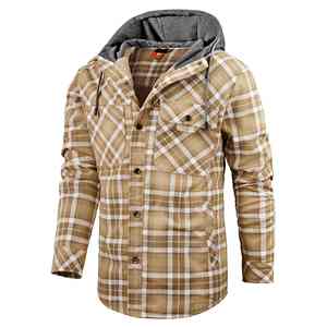 Veste en flanelle de toile de couleur personnalisée avec logo sur le devant, manches longues, doublure en coton, veste d'hiver - Product Image 5