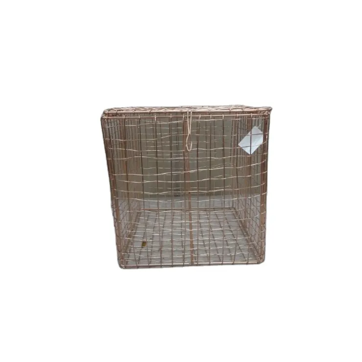 Panier à linge en fil de fer plaqué cuivre avec serrure en métal, panier de rangement facile à transporter pour la maison
