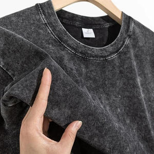 T-shirt Homme Oversize Lavé en Gros 100% Coton Tricoté Lourd 280g Uni Vintage Délavé Col Rond Logo Personnalisé Avant - Product Image 1