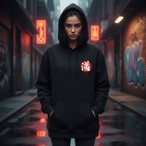 Custom Wholesale Unisex Heavyweight Cotton Oversized Black <b>Hoodie</b> Japanese <b>Anime</b> Back 3D Embroidery Eco-Friendly Streetwear - Product Image 5