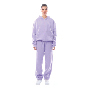 Conjunto Deportivo Unisex de Invierno, Sudadera con Capucha y Pantalones de Felpa Color Morado Claro, Ropa Informal Cómoda para Entrenamiento y Estilo Urbano - Product Image 4