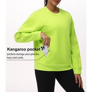 Sudadera de algodón con cuello redondo de doble cara y hombros caídos de talla grande para mujer, Jersey, sudaderas transpirables ecológicas para mujer - Product Image 3