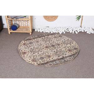 Alfombra clásica de lana turca Vintage Beige hecha a mano área grande 3,6 'X 3,7 'patrón abstracto Rectangular látex para habitación de pasillo - Product Image 1